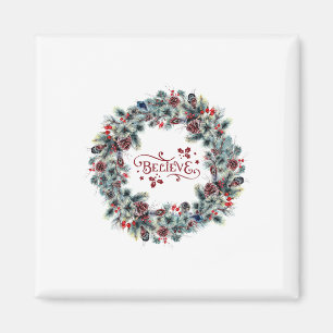 Weihnachtsschreath BELIEVE Typografie Magnet