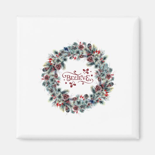 Weihnachtsschreath BELIEVE Typografie Magnet (Vorne)