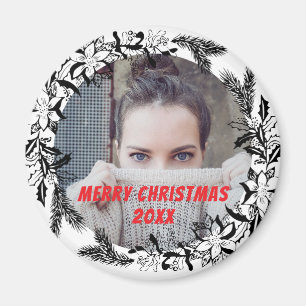 Weihnachtsschreath Custom Foto Black Magnet