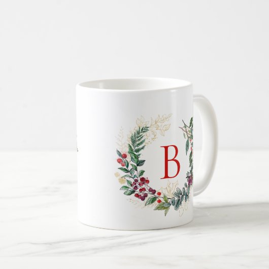 Weihnachtsschreath Custom Monogram Kaffeetasse (VorderseiteRechts)