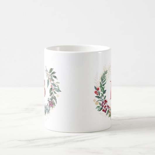 Weihnachtsschreath Custom Monogram Kaffeetasse (Mittel)