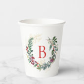 Weihnachtsschreath Custom Monogram Pappbecher (Vorderseite)