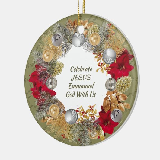 Weihnachtsschreath Custom Olive CELEBRATE JESUS Keramik Ornament (Links)