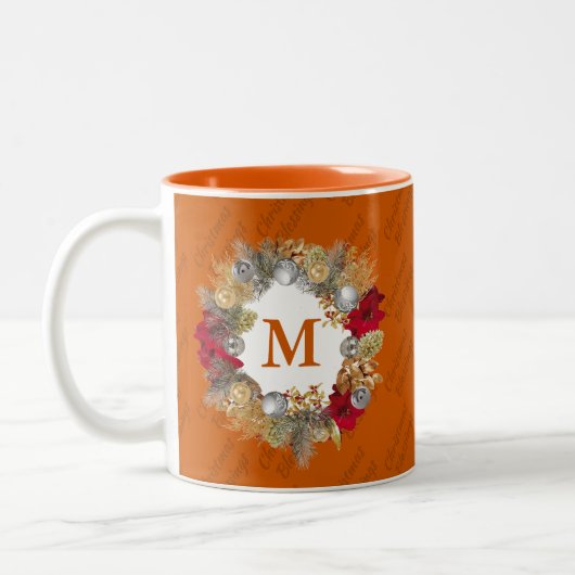 Weihnachtsschreath MONOGRAM feiern Jesus ORANGE Zweifarbige Tasse (Links)