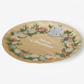 Weihnachtsschreath Seashells Starfish Sand Dollar Pappteller (Schrägansicht)