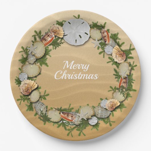 Weihnachtsschreath Seashells Starfish Sand Dollar Pappteller (Vorderseite)