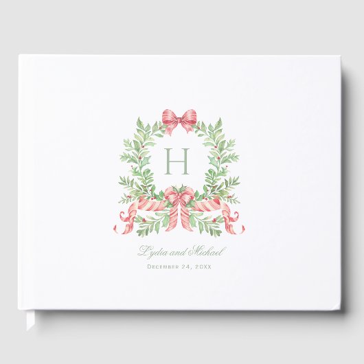 Weihnachtsschrei mit Candy Cane Bow Monogram Weddi Gästebuch (Vorderseite)