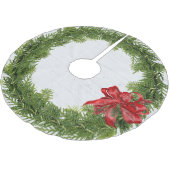 Weihnachtsschrei mit rotem Bow auf Holz Polyester Weihnachtsbaumdecke (Schrägansicht)