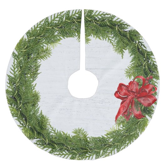 Weihnachtsschrei mit rotem Bow auf Holz Polyester Weihnachtsbaumdecke (Vorderseite)