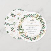 Weihnachtsschrei mit roter Bordeaux-grüner Babydus Einladung (Vorne/Hinten)