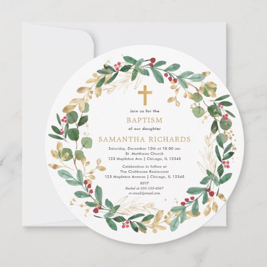 Weihnachtsschrei rot-bordeauxfarbene Taufe Einladung (Vorderseite)