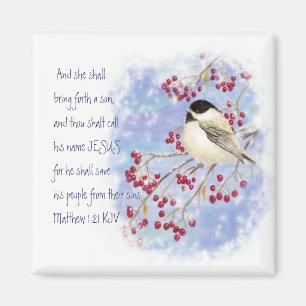 Weihnachtsschrift Chickadee Snowy Berry Magnet