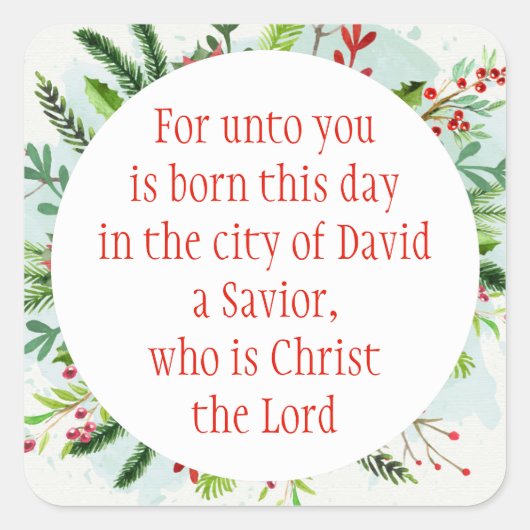 Weihnachtsschrift Luke 2:11 Aquarell Quadratischer Aufkleber (Vorderseite)