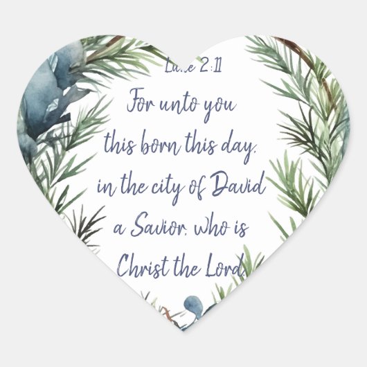 Weihnachtsschrift Luke 2:11 Kardinal Bird Herz-Aufkleber (Vorderseite)