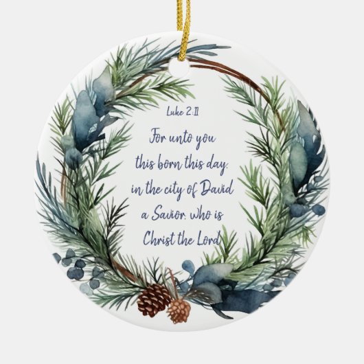 Weihnachtsschrift Luke 2:11 Kardinal Bird Keramik Ornament (Vorne)