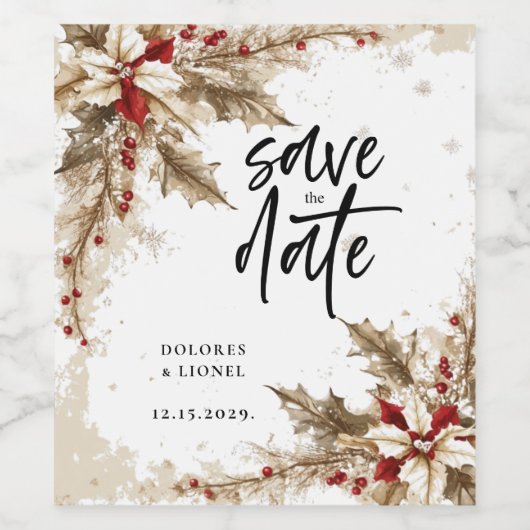 Weihnachtsschrift Save the Date Weinetikett (Einzelnes Label)