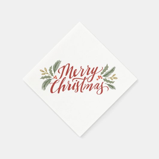 Weihnachtsschrift und Grüntöne Serviette (Ecke)