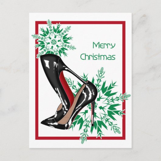 Weihnachtsschuhe Stilettos mode Snowflake Xmas Feiertagspostkarte (Vorderseite)