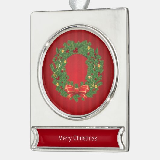 Weihnachtsschuld grün und rot Banner-Ornament silber (Links)