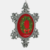 Weihnachtsschuld grün und rot schneeflocken Zinn-Ornament (Links)