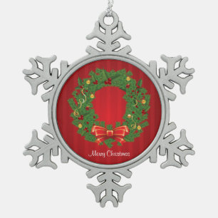 Weihnachtsschuld grün und rot schneeflocken Zinn-Ornament