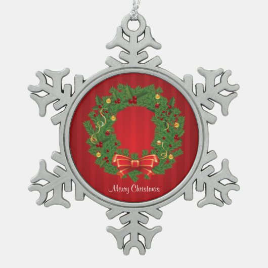 Weihnachtsschuld grün und rot schneeflocken Zinn-Ornament (Vorderseite)
