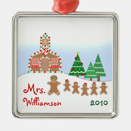WeihnachtsSchulhaus-Szene - Lebkuchen-Lehrer Silbernes Ornament (Vorne)
