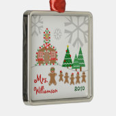 WeihnachtsSchulhaus-Szene - Lebkuchen-Lehrer Silbernes Ornament (Rechts)