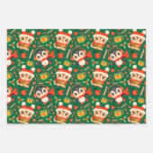 Weihnachtsschüssel und Pinguin Fest Grün Geschenkpapier Set (Vorderseite 3)