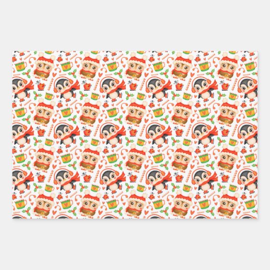 Weihnachtsschüssel und Pinguin Wrapping Paper Set Geschenkpapier Set (Vorderseite)