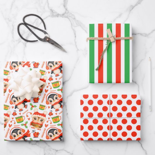 Weihnachtsschüssel und Pinguin Wrapping Paper Set Geschenkpapier Set (Vorderseite)