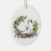 Weihnachtsschwan mit Weihnachtskranz Keramik Ornament (Rechts)
