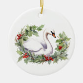 Weihnachtsschwan mit Weihnachtskranz Keramik Ornament (Vorne)