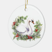 Weihnachtsschwan mit Weihnachtskranz Keramik Ornament (Links)