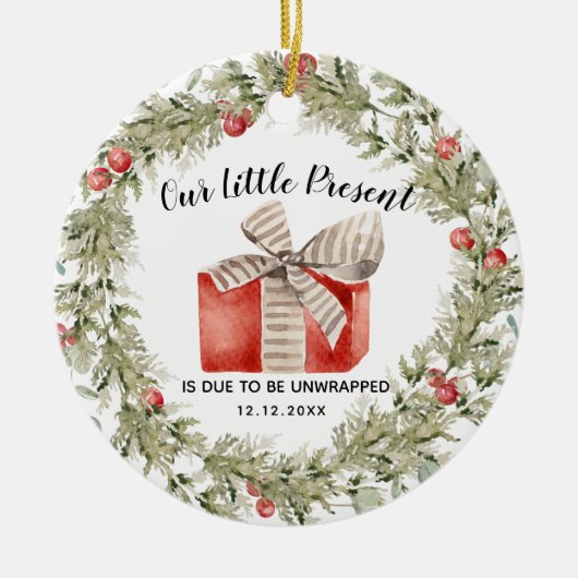 Weihnachtsschwangerschaft Ankündigung Keramik Orna Ornament (Vorne)