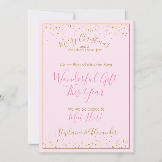 Weihnachtsschwangerschaft Girl Pink Modernes Foto Einladung (Rückseite)