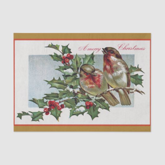 Weihnachtsschwangvögel am Zweig von Holly und Berr Seidenpapier (Vorderseite)