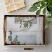 Weihnachtsschwangvögel am Zweig von Holly und Berr Seidenpapier (Geschenk)