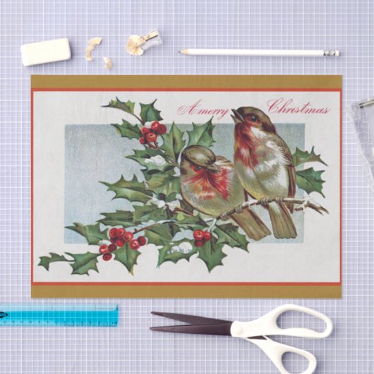 Weihnachtsschwangvögel am Zweig von Holly und Berr Seidenpapier (Handwerk)