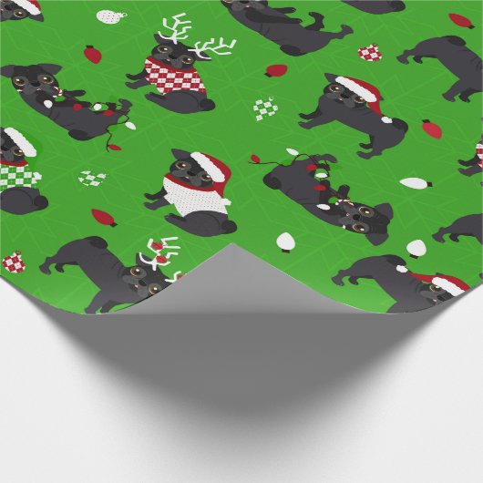 Weihnachtsschwarz-Möpsen Geschenkpapier (Ecke)