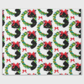Weihnachtsschwarze Katze mit rotem Bogen Geschenkpapier (Flach)