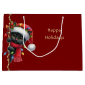 Weihnachtsschwarze Katze Weihnachtsgeschenk Tasche Große Geschenktüte (Vorderseite)