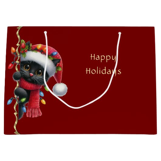 Weihnachtsschwarze Katze Weihnachtsgeschenk Tasche Große Geschenktüte (Vorderseite)