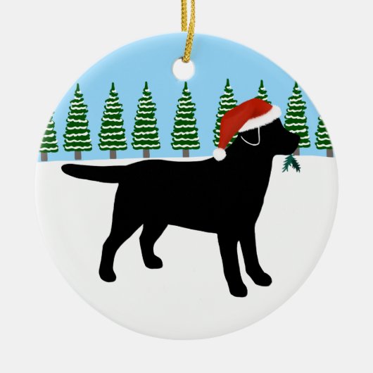 Weihnachtsschwarze Labrador-Weihnachtsmannmütze Keramik Ornament (Vorne)