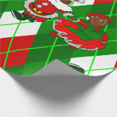 Weihnachtsschwarze Santa-Ehefrau kariert Geschenkpapier (Ecke)