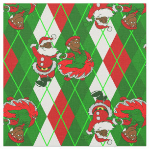 Weihnachtsschwarze Santa-Ehefrau kariert Stoff