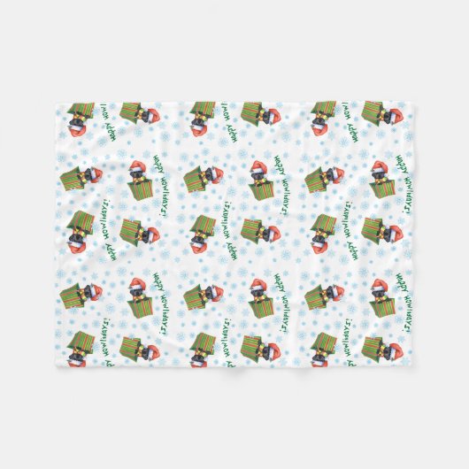 Weihnachtsschwarzer Lab Fleecedecke (Vorderseite (Horizontal))