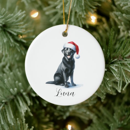 Weihnachtsschwarzer Labrador Hund in Weihnachtsman Keramik Ornament (Baum)