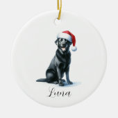 Weihnachtsschwarzer Labrador Hund in Weihnachtsman Keramik Ornament (Vorne)