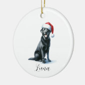 Weihnachtsschwarzer Labrador Hund in Weihnachtsman Keramik Ornament (Links)